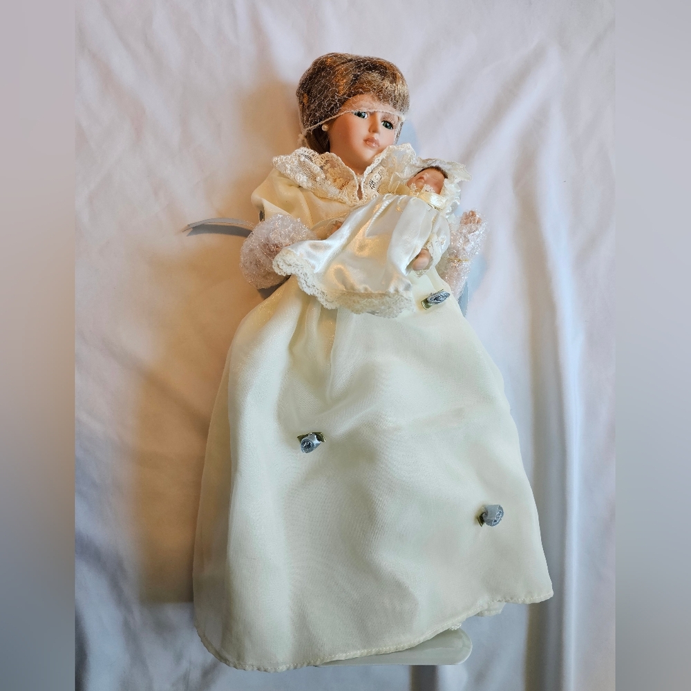Avon Vintage Porcelain Doll with Baby in Cream Dress
